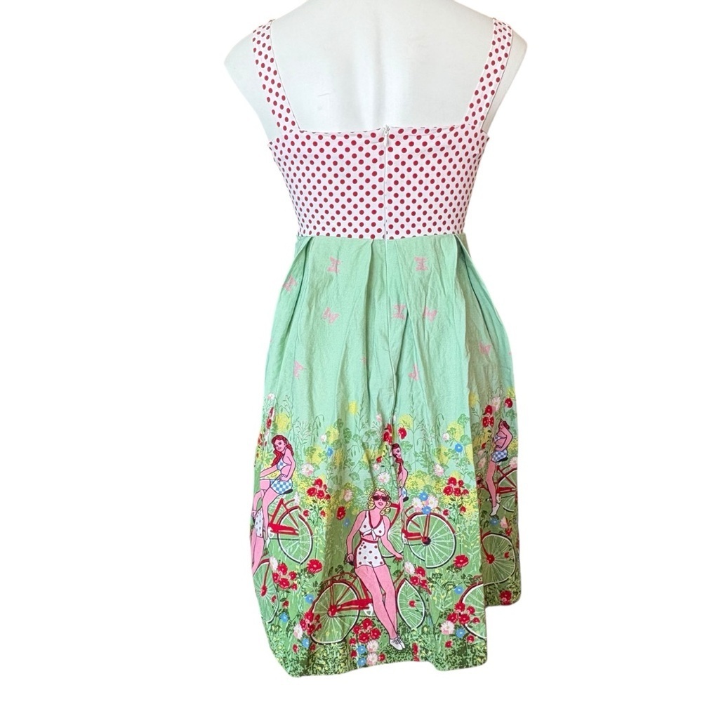 Retro Pin Up Rockabilly Polka Dot Dress Novelty Skirt Bicycles Medium 6 - Picture 7 of 15